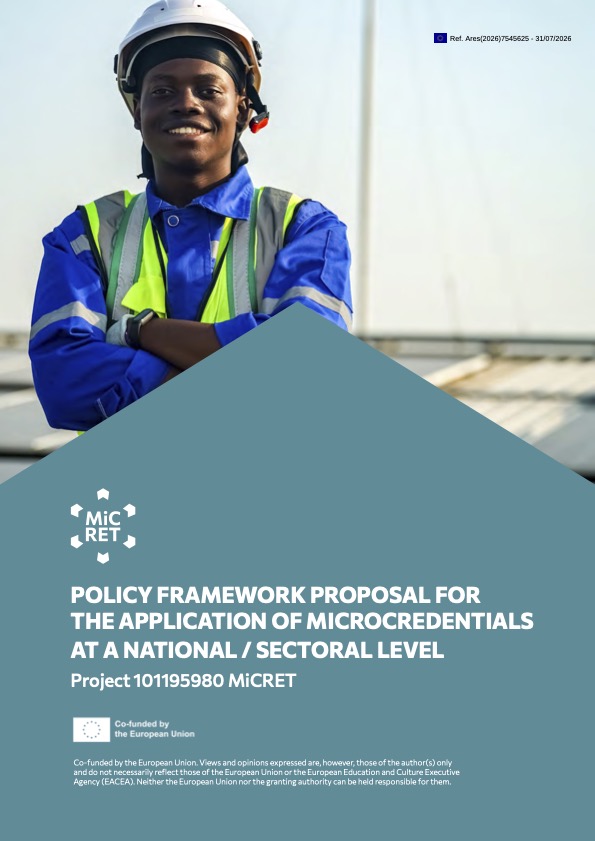 Cover of MiCRET Deliverable 3.3 – Policy Framework Proposal for the Application of Microcredentials at a National and Sectoral Level